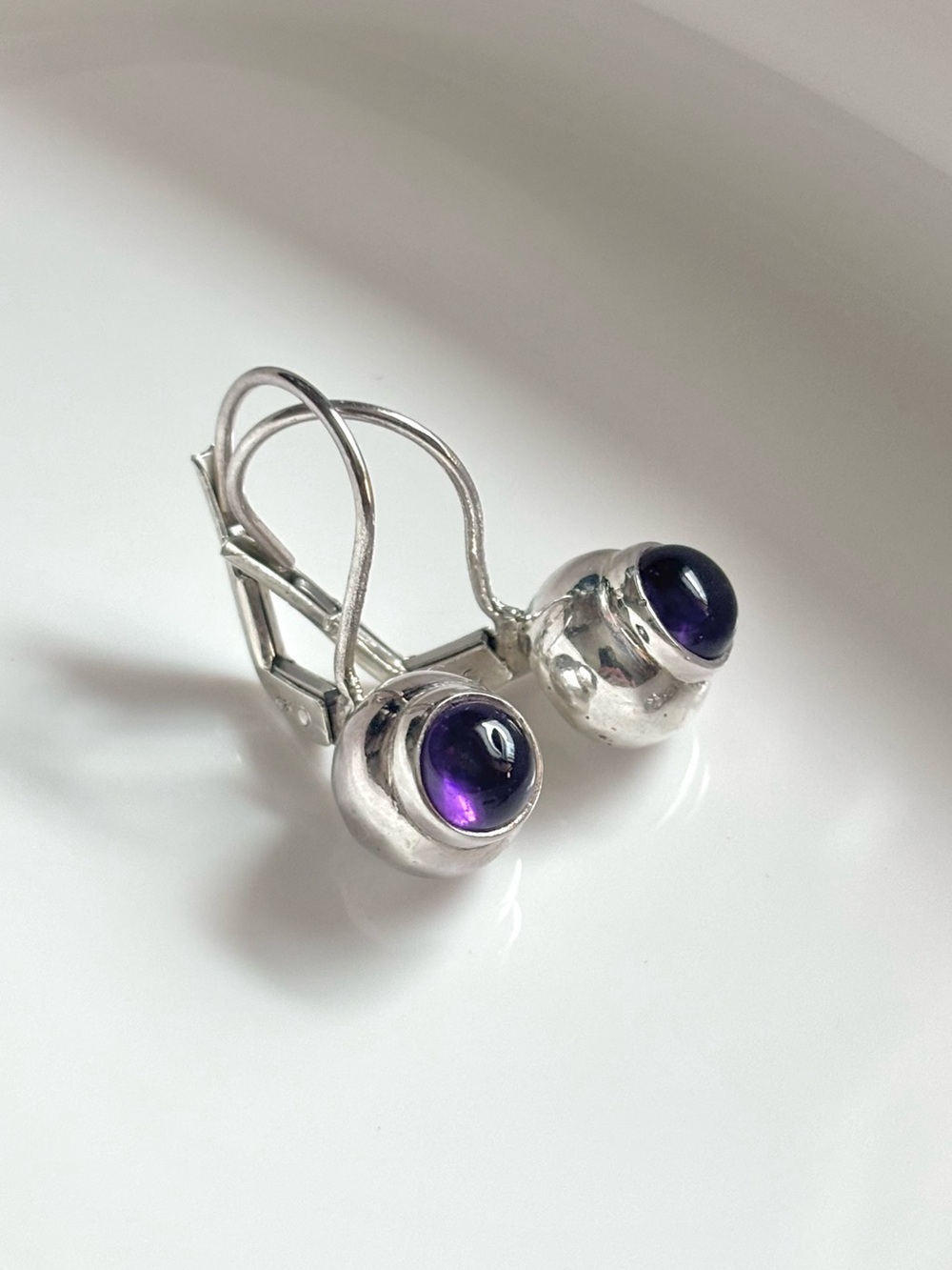 Vintage Sterling Silver 925 Amethyst Earrings – Lever Back – Italy 1970s–1990s